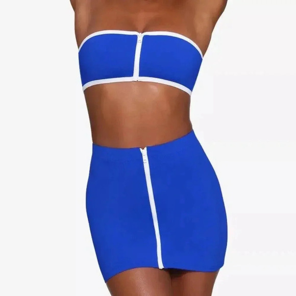 Skims Swim Mini Skirt XS Cobalt Front Zipper Sporty NWT - Picture 5 of 5